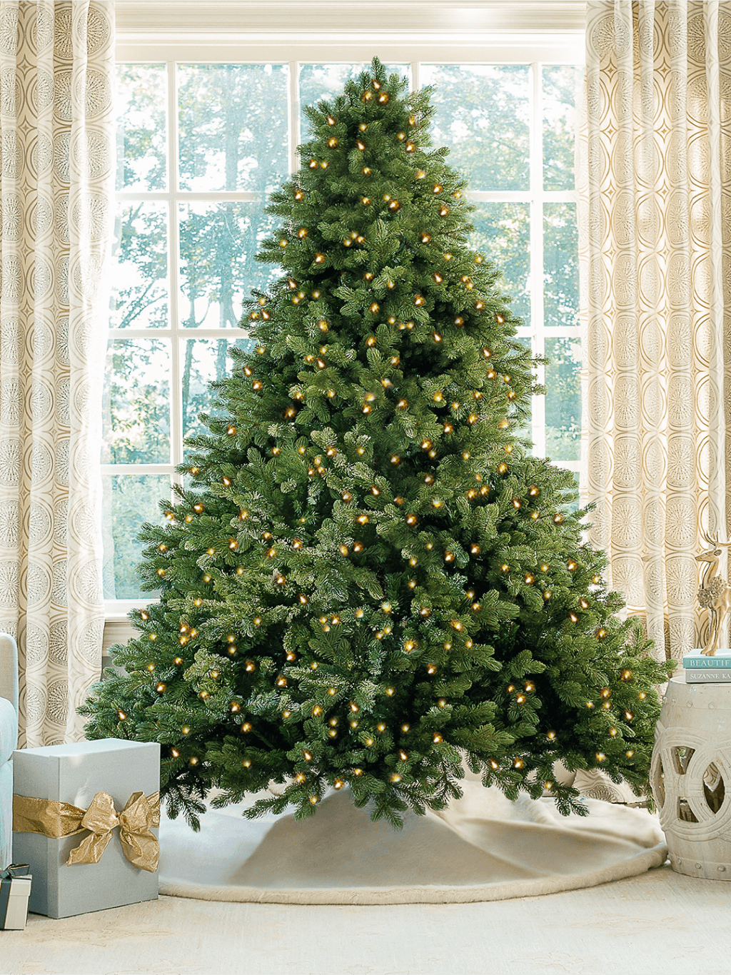 7.5' Cypress Spruce Quick-Shape Artificial Christmas Tree with 1450 Warm White & Multi-Color LED Lights