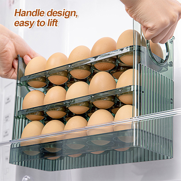 Plastic Egg Holder for Refrigerator 3-Layer Flip Fridge Egg Tray Container,  Kitchen Countertop Fresh Egg Storage Container 30 Grid 