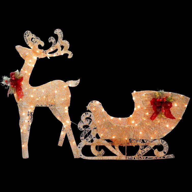 Reindeer Pulling Sleigh Lighted Display