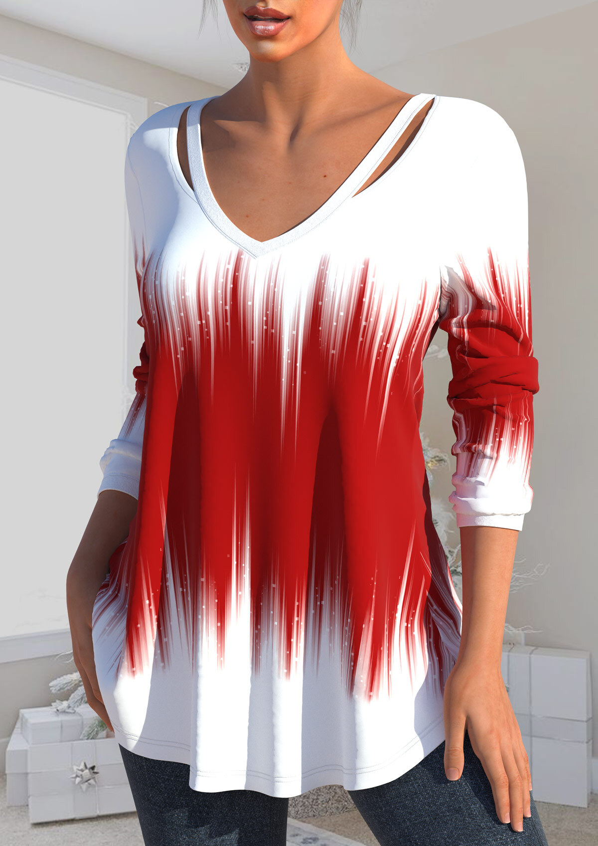 White Patchwork Ombre Short Sleeve T Shirt