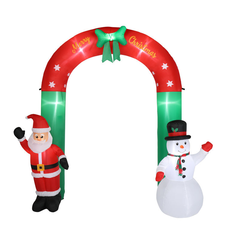 Tall Christmas Arch With Snowman And Santa Inflatable