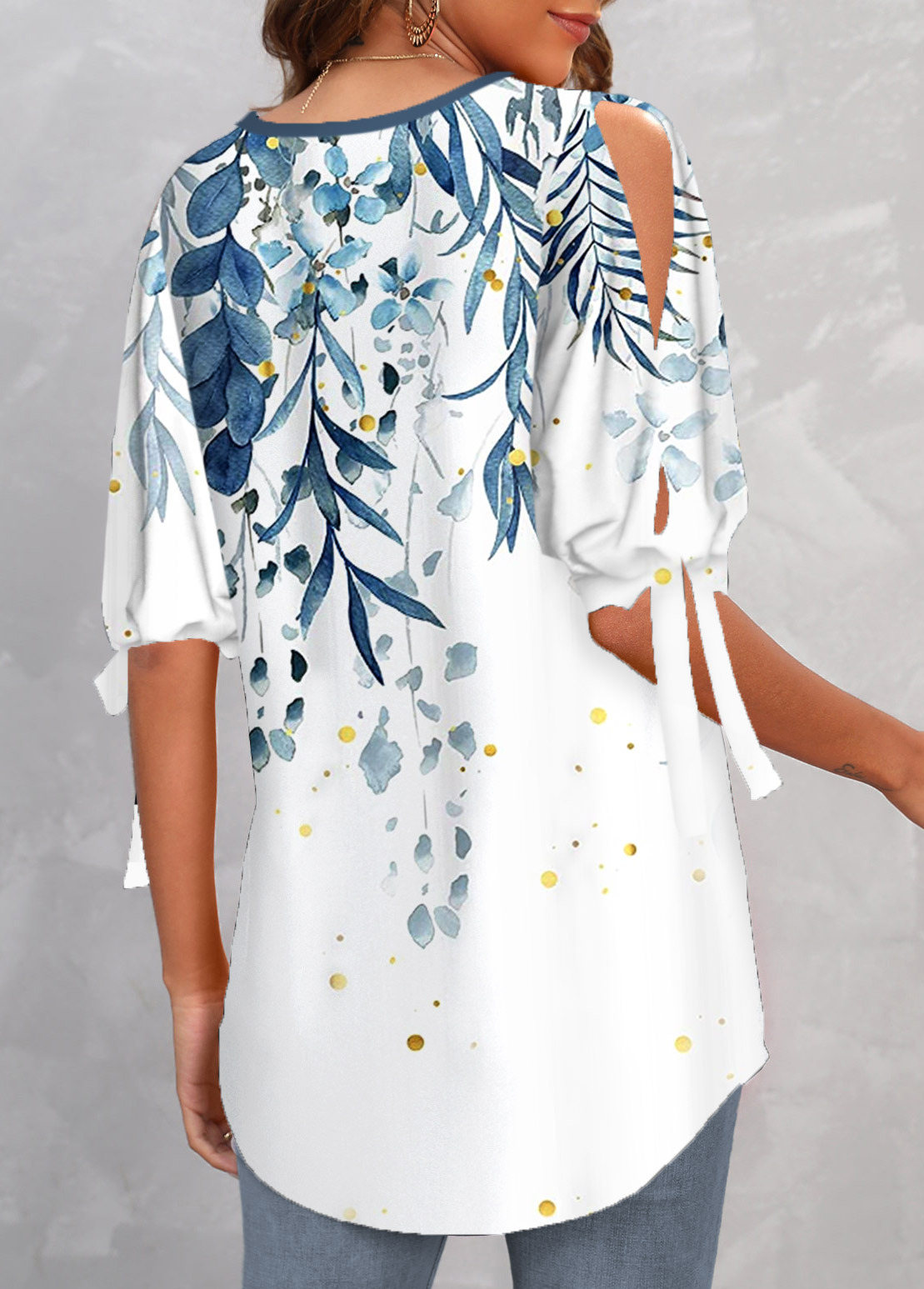 White Criss Cross Floral Print Half Sleeve Blouse