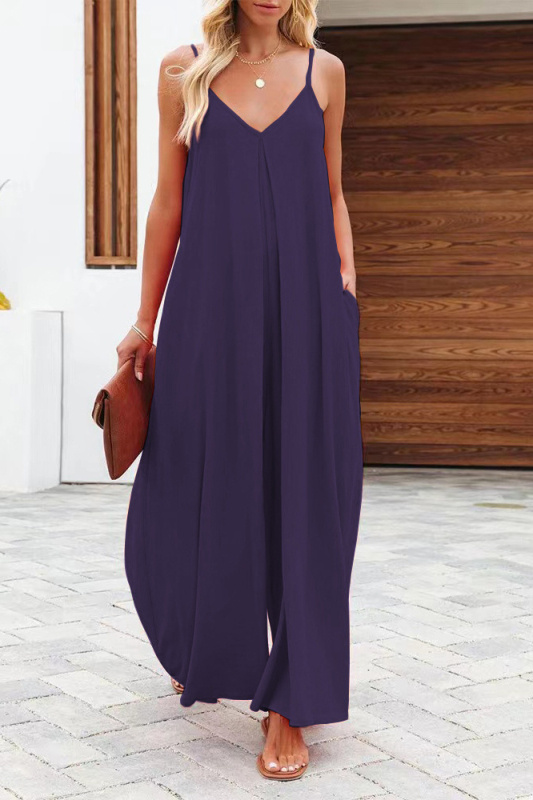 Solid Color Pocket Casual Suspenders Jumpsuit
