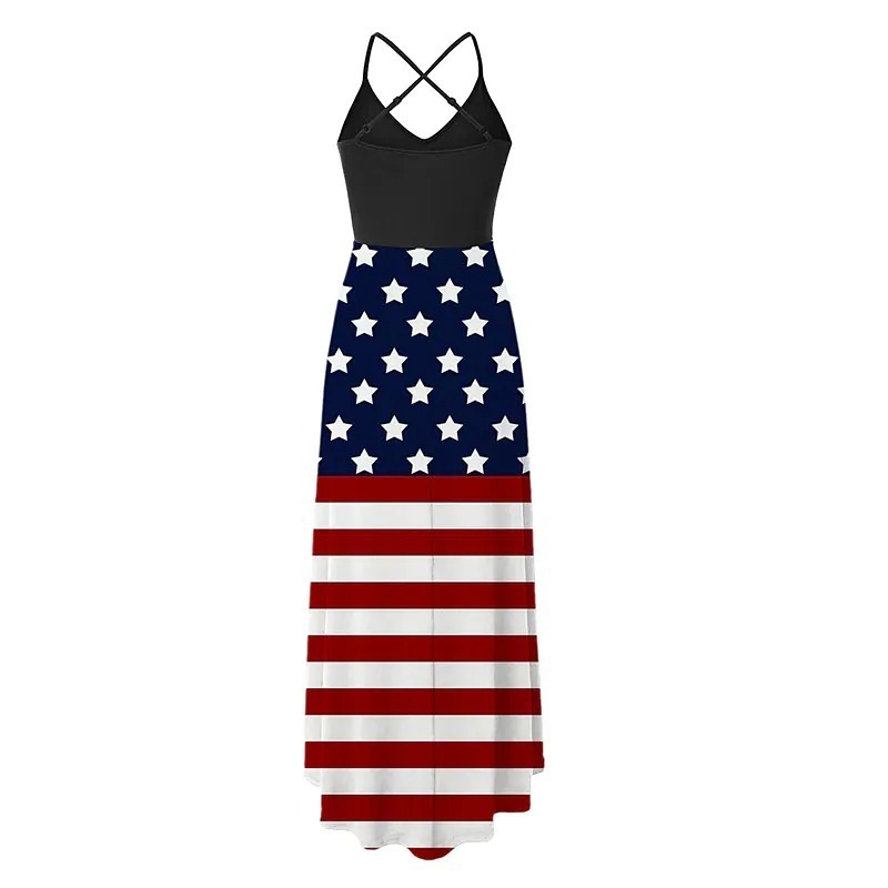 2022 Women's A Line Dress Maxi long Sleeveless Flag Plus High Low Print