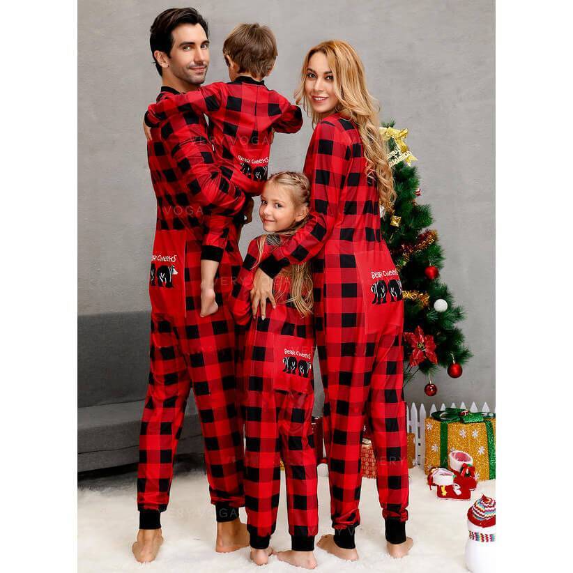 Cute Bear Pattern Plaid Onesies Christmas Family Matching hot Set (with Pet Dog Clothes)