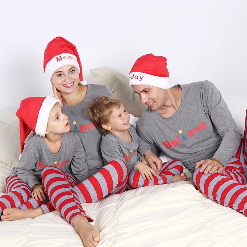 'Believe' Comfy Family Striped Pajamas(with Pet Dog Clothes)