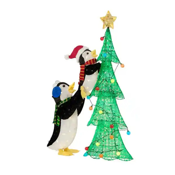 62 in Penguins with Christmas Tree Holiday Yard Decoration