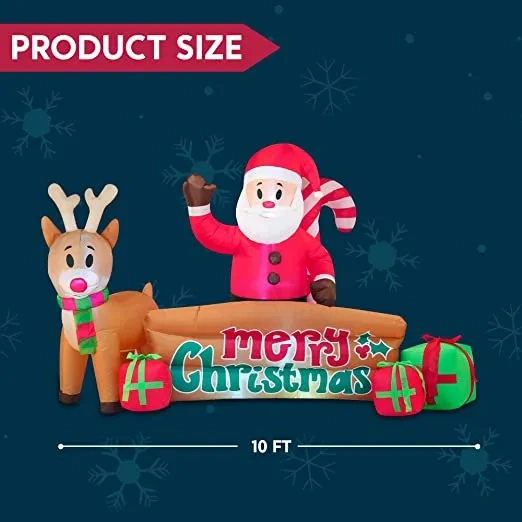10ft LED Inflatable Santa Merry Christmas Sign