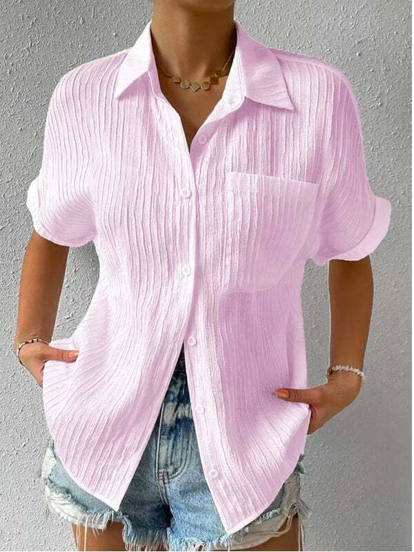 Shirt Collar Casual Buttoned Loose Blouse