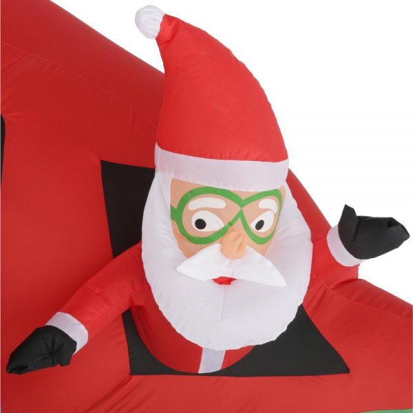 animated inflatable santa and elves in an animated helicopter scene