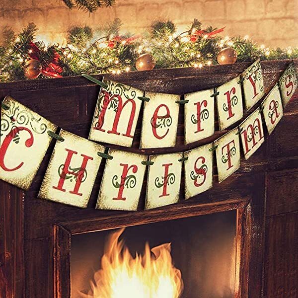 cherry merry Christmas banner vintage xmas decorations indoor for home office party fireplace mantle