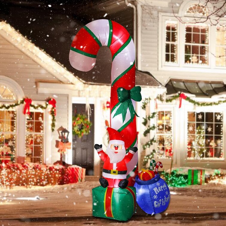 9Ft Height Christmas Santa Claus On Gift Box With Candy Cane Build Inflatable