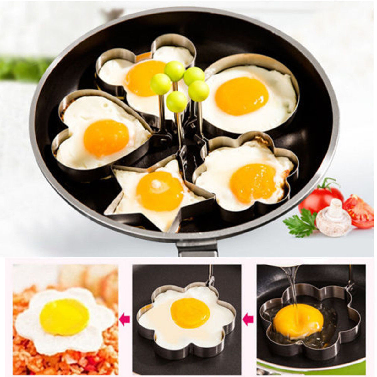 3pcs Egg Frying Tool Set Round Heart Shaped Mold Silicone - Temu