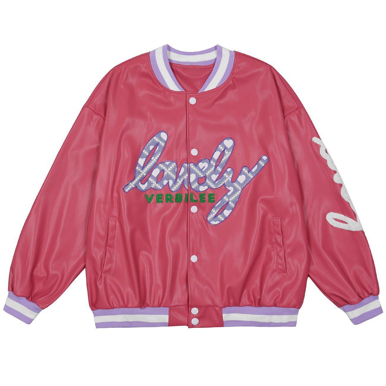 Letter Embroidered Love Check Varsity Jacket