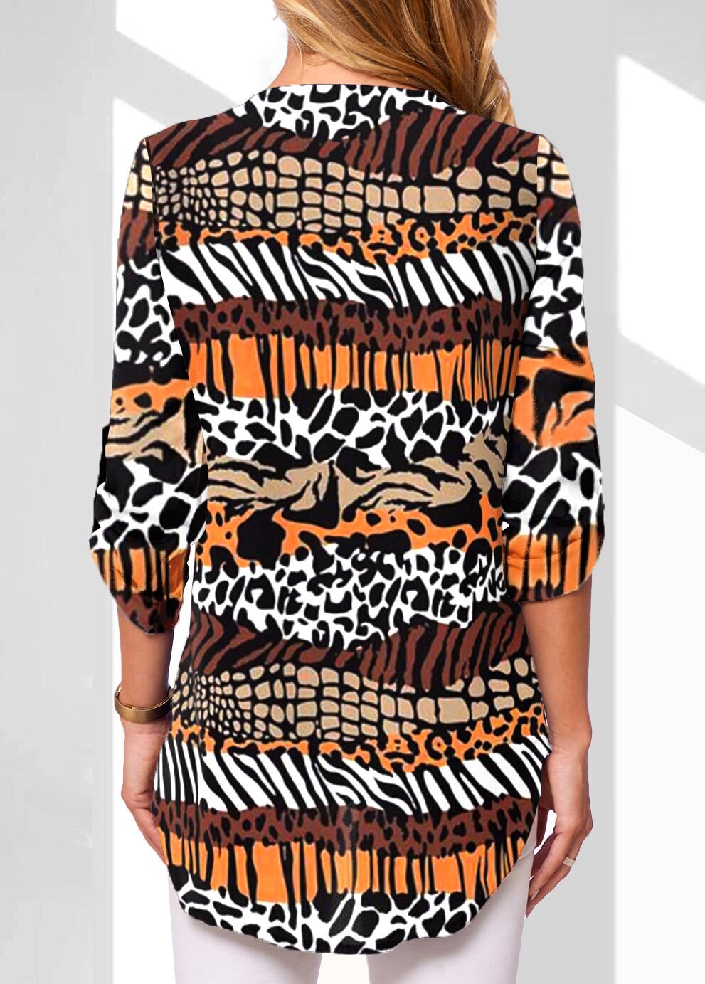 Long Sleeve Quarter Zip V Neck Blouse
