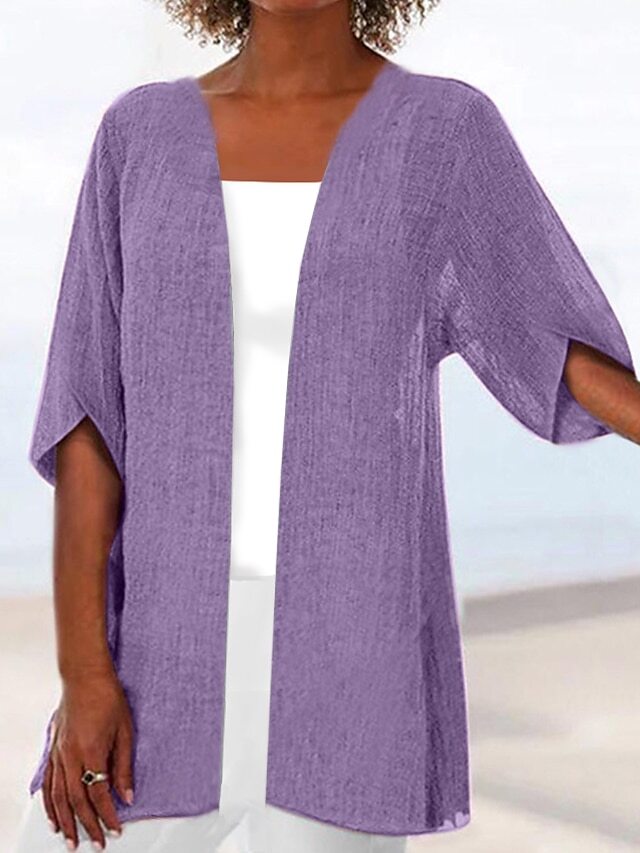 Women's Casual Jacket Dailywear V Neck Solid Color Comfortable Designer Outerwear Long Sleeve Summer Blue S