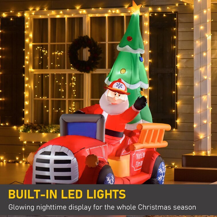 Christmas Santa Fire Truck Decoration with LED Lights Inflatable