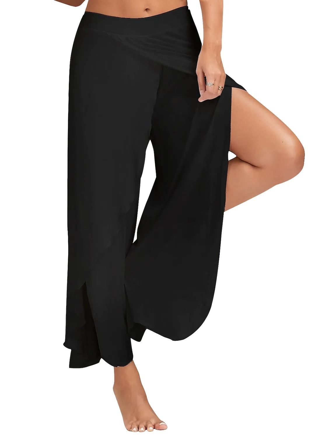 Women's Basic Casual / Sporty Culottes Wide Leg Chinos Layered Split Ruffle Pants Casual Daily Stretchy Letter Mid Waist Loose