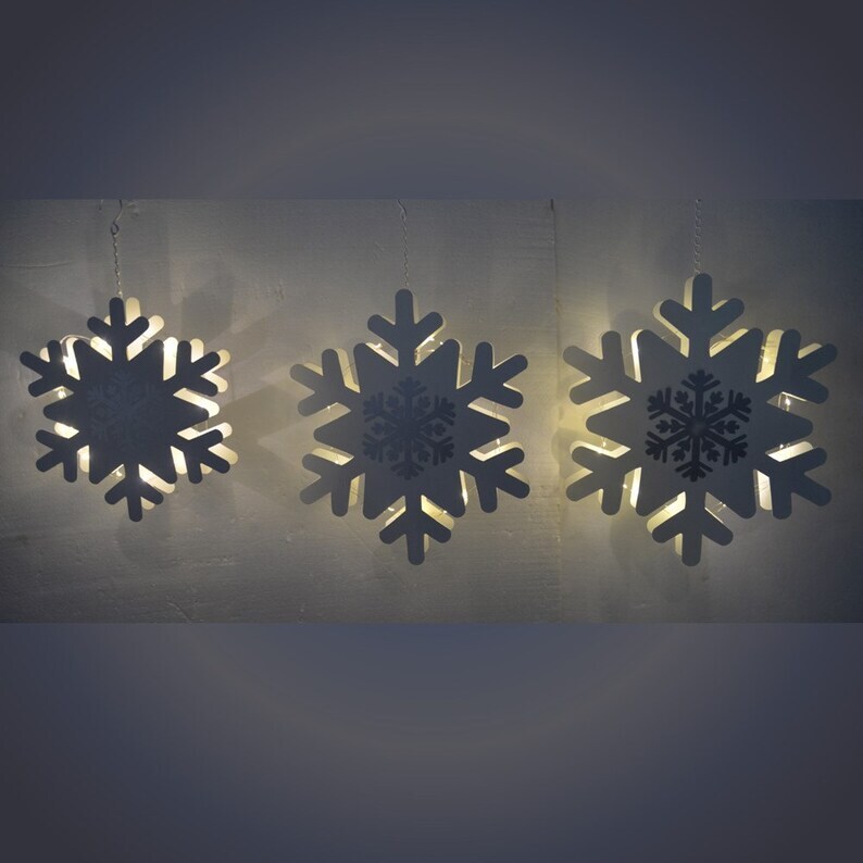 Set of 3 Assorted Hanging Iron Snowflakes with LED Backlights