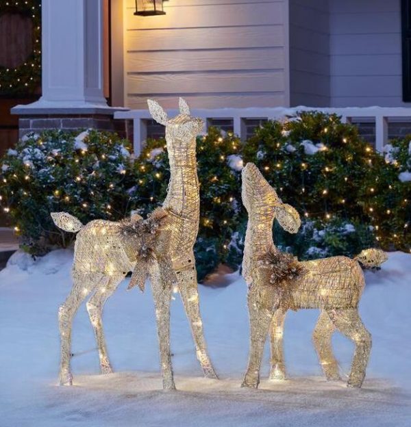 led lighted white deer and doe