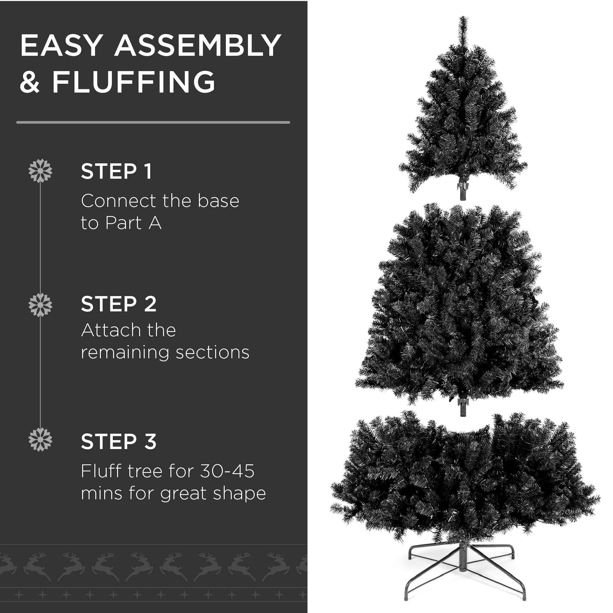 Black Artificial Christmas Tree w/ Easy Assembly, Foldable Metal Stand