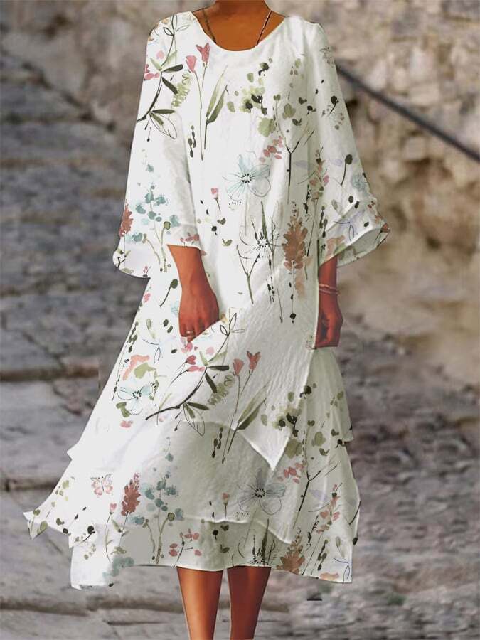 Double Layer Contrast Floral Dress