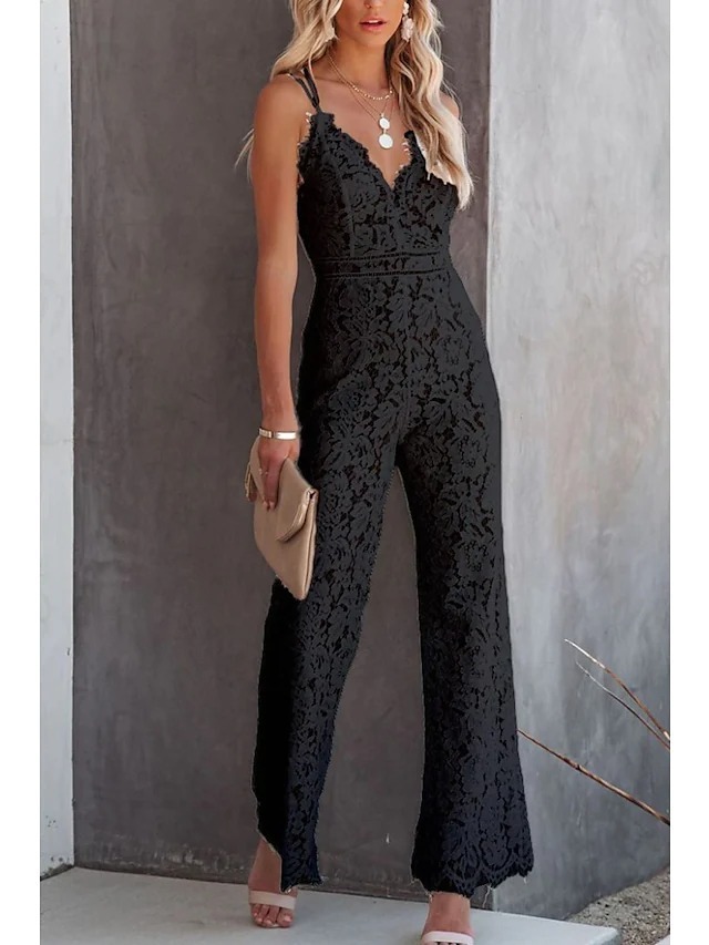 Women's Casual Party Street Holiday Deep V 2022 White Black Wine Jumpsuit Solid Color Zipper