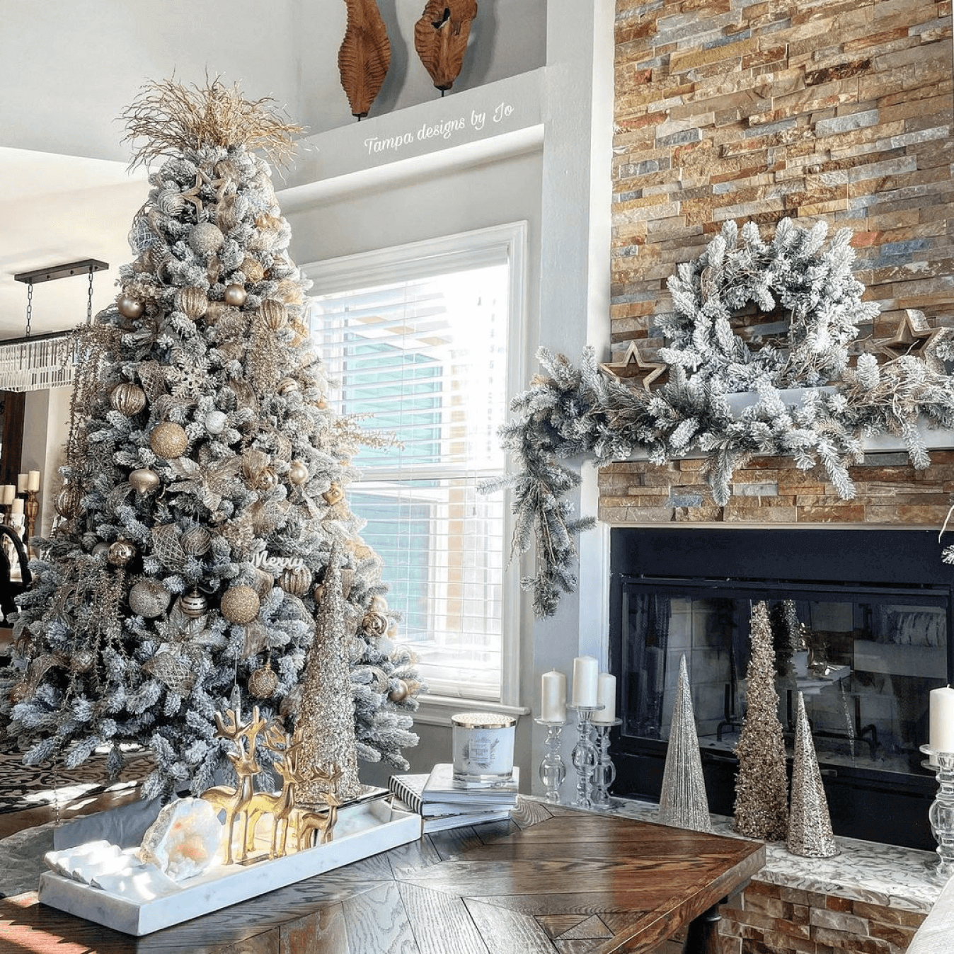 9' King Flock® Artificial Christmas Tree Unlit
