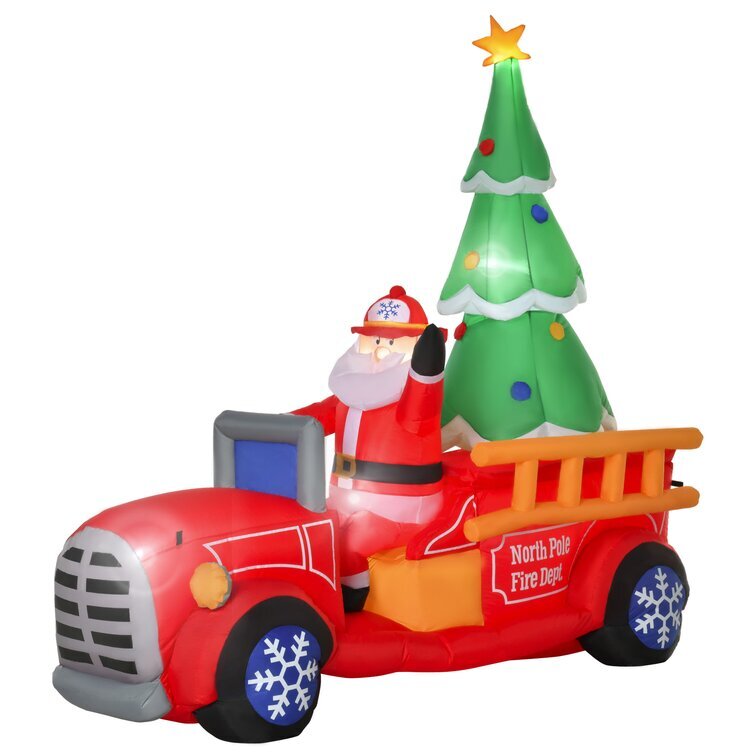 Christmas Santa Fire Truck Decoration with LED Lights Inflatable