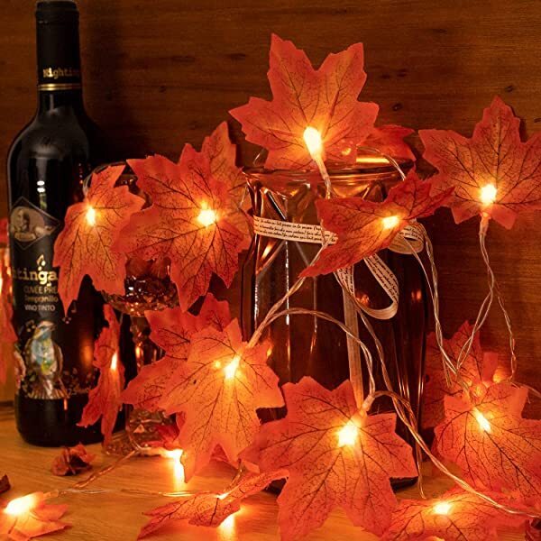 Halloween maple leaves string lights 20 leds twinkle lights battery operated halloween string light for halloween thanksgiving Christmas decorations outdoor indoor fall decor