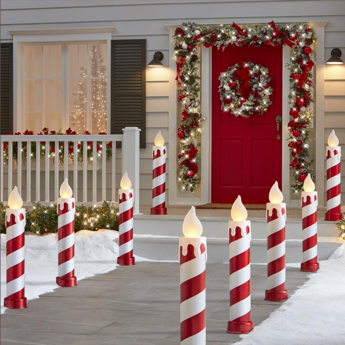 3' Flickering Candy Cane Candles
