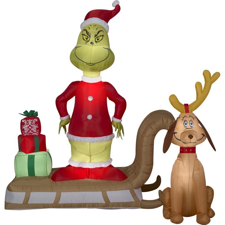 Grinch and Max on Sled LG Scene Grinch Inflatable
