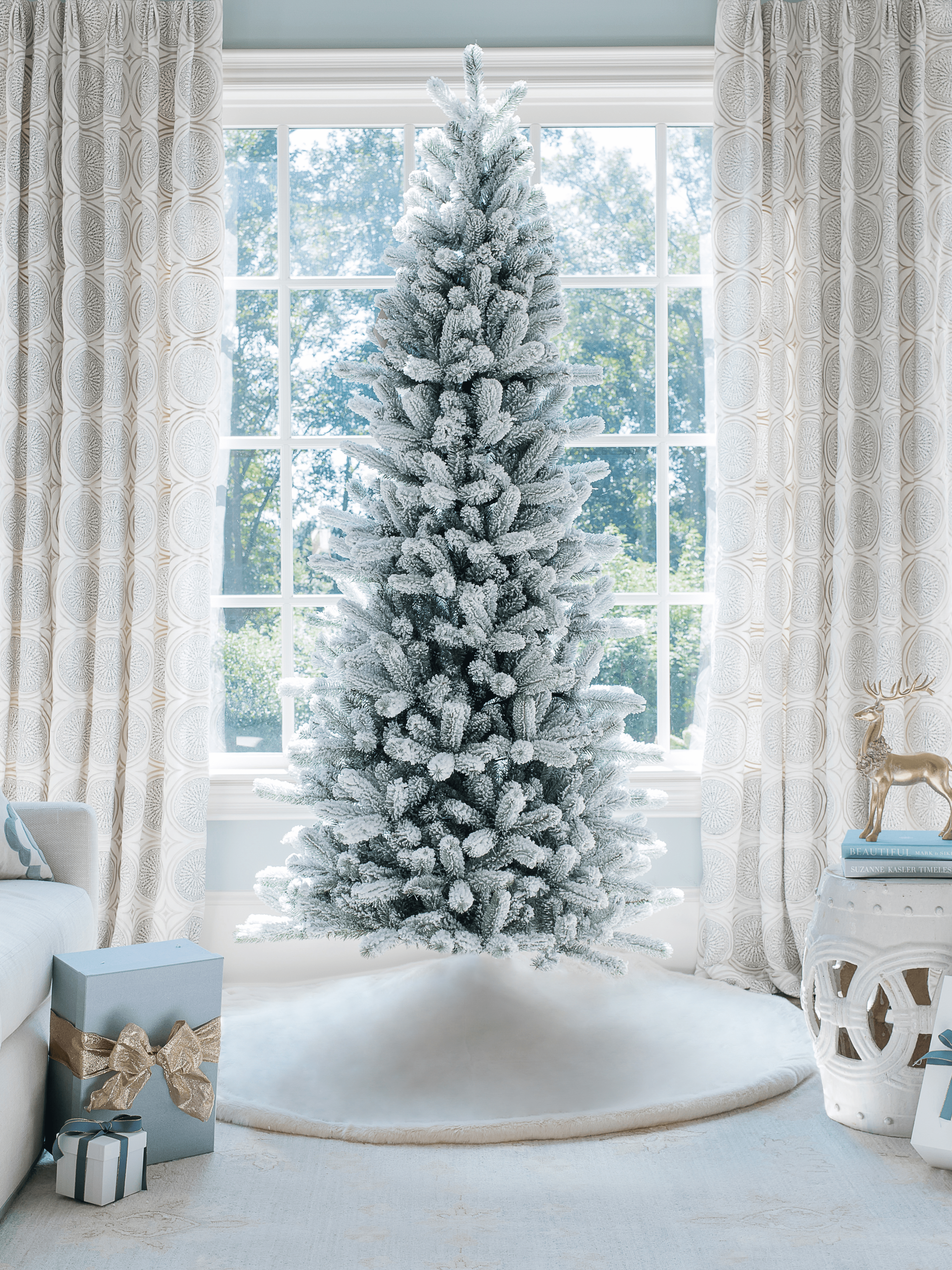 12' King Flock® Slim Quick-Shape Artificial Christmas Tree Unlit