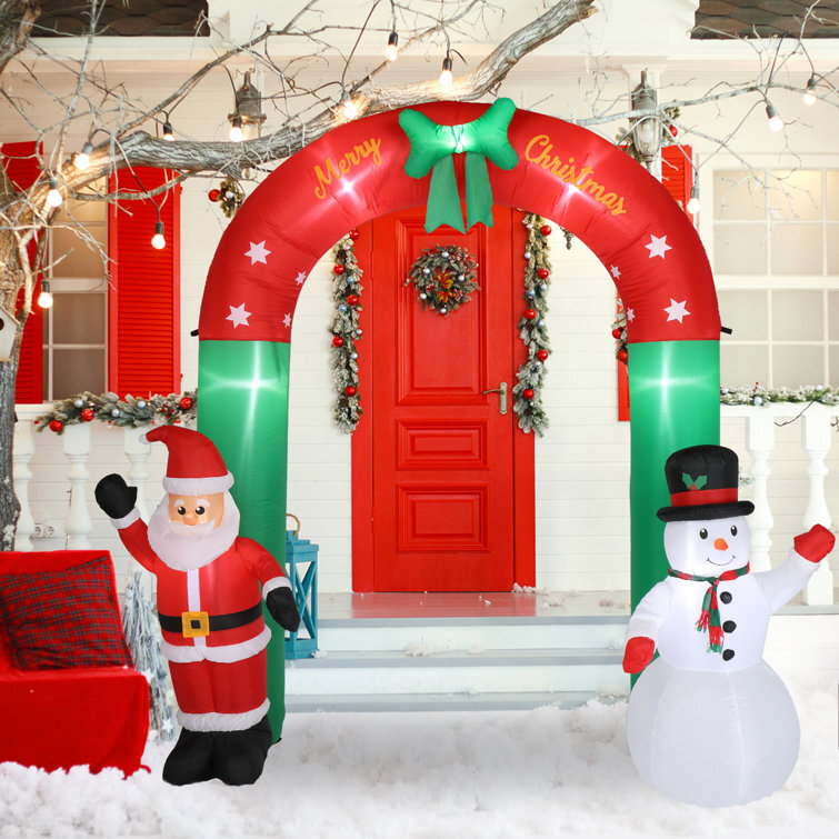Tall Christmas Arch With Snowman And Santa Inflatable