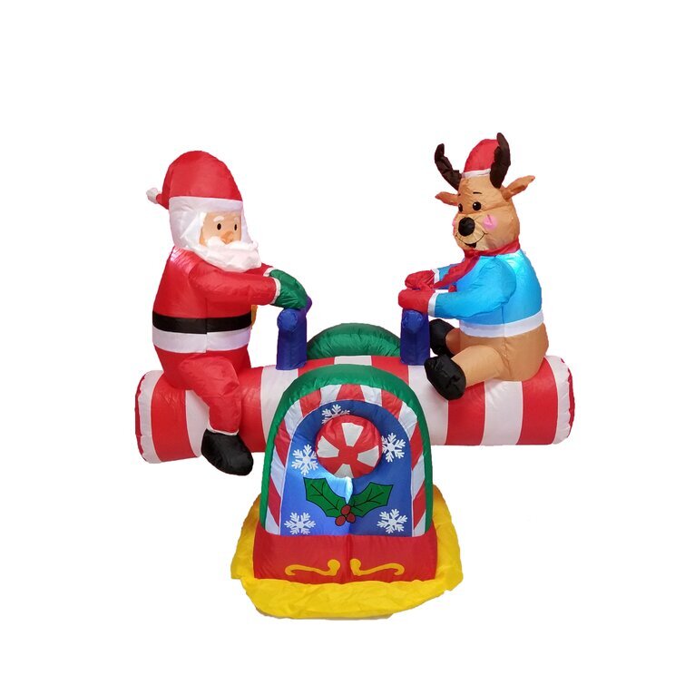 Christmas Inflatables Animated Santa Reindeer Teeter Totter Decoration