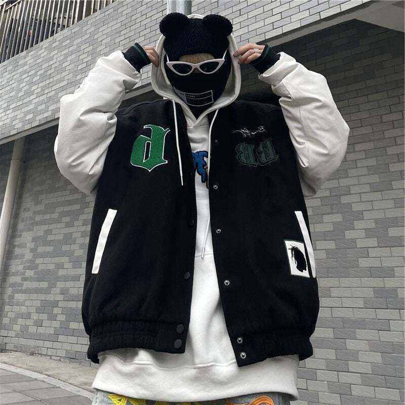 Hip-hop Street Letter Badge Embroidery Woolen Stitching Couple Wide Baseball Jacket