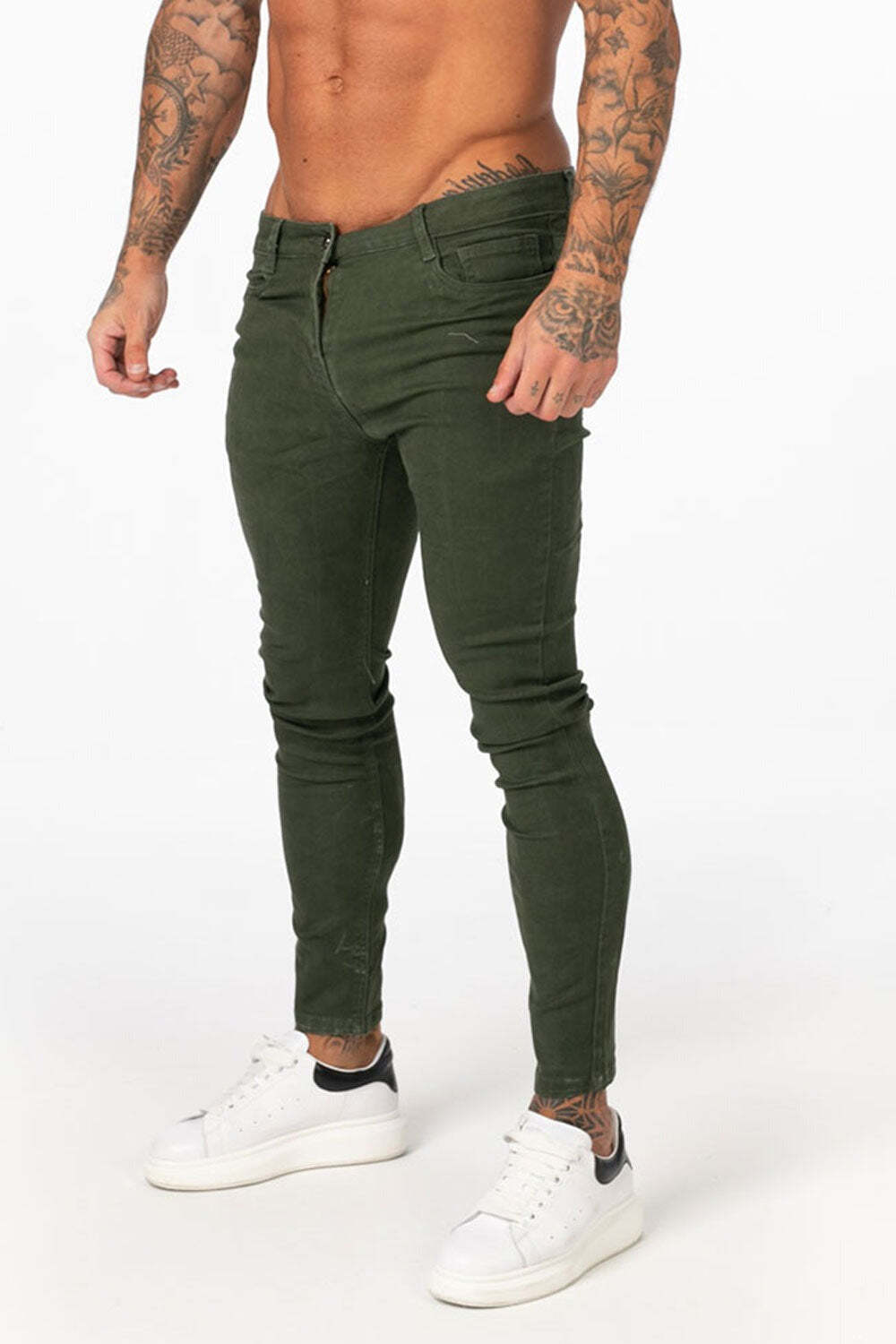 New Skinny JeansLight Green Mens Stretch Durable Jeans Tuorse