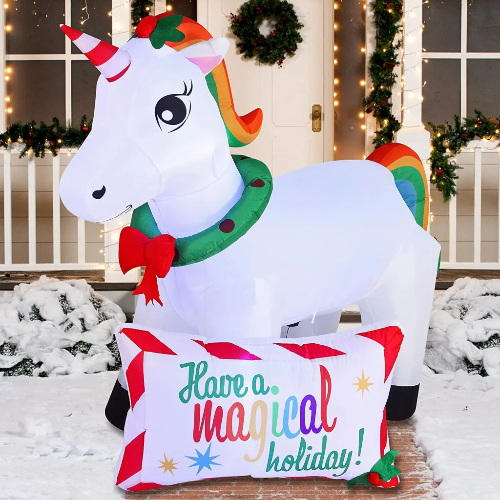 6ft Long LED Inflatable Unicorn Christmas Decoration