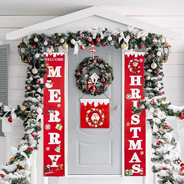 Merry Christmas banner for home Christmas porch sign decorations for holiday indoor outdoor front door home wall hanging Christmas decorations