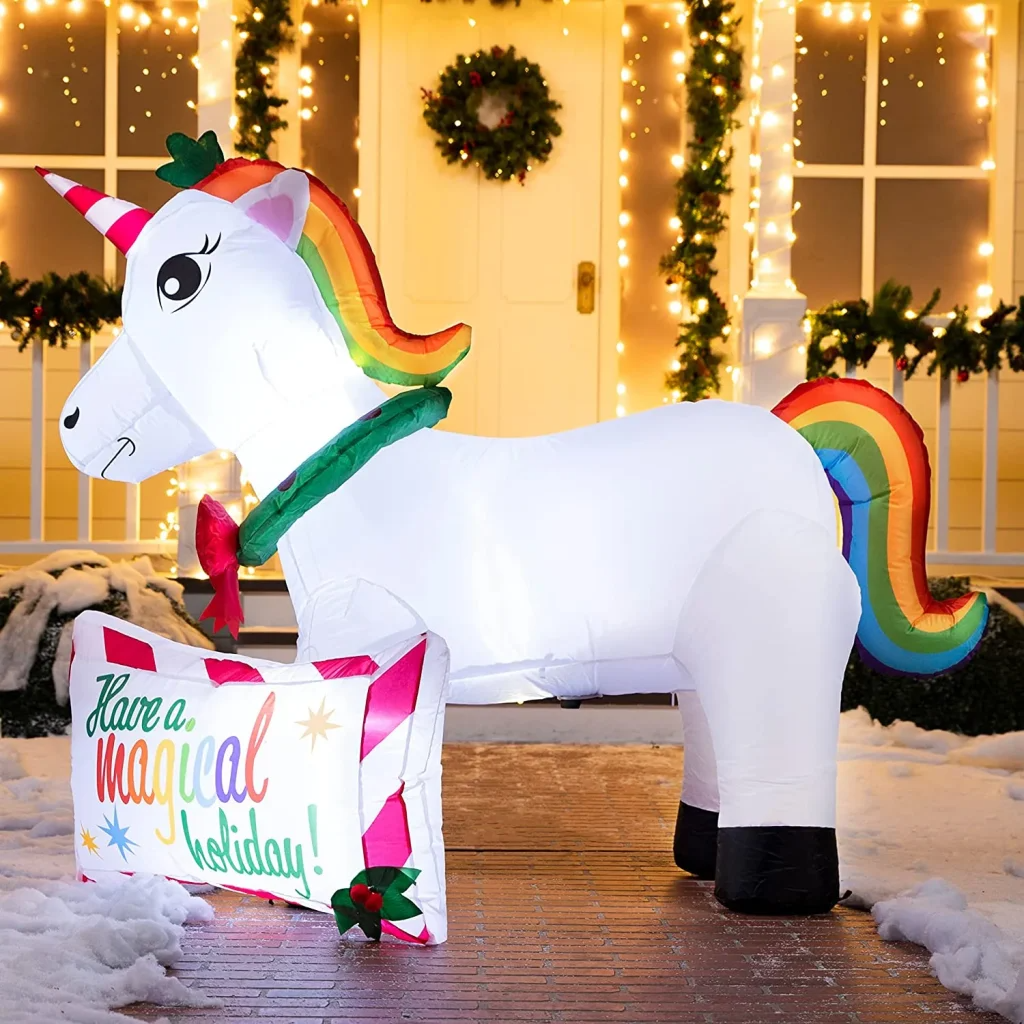6ft Long LED Inflatable Unicorn Christmas Decoration