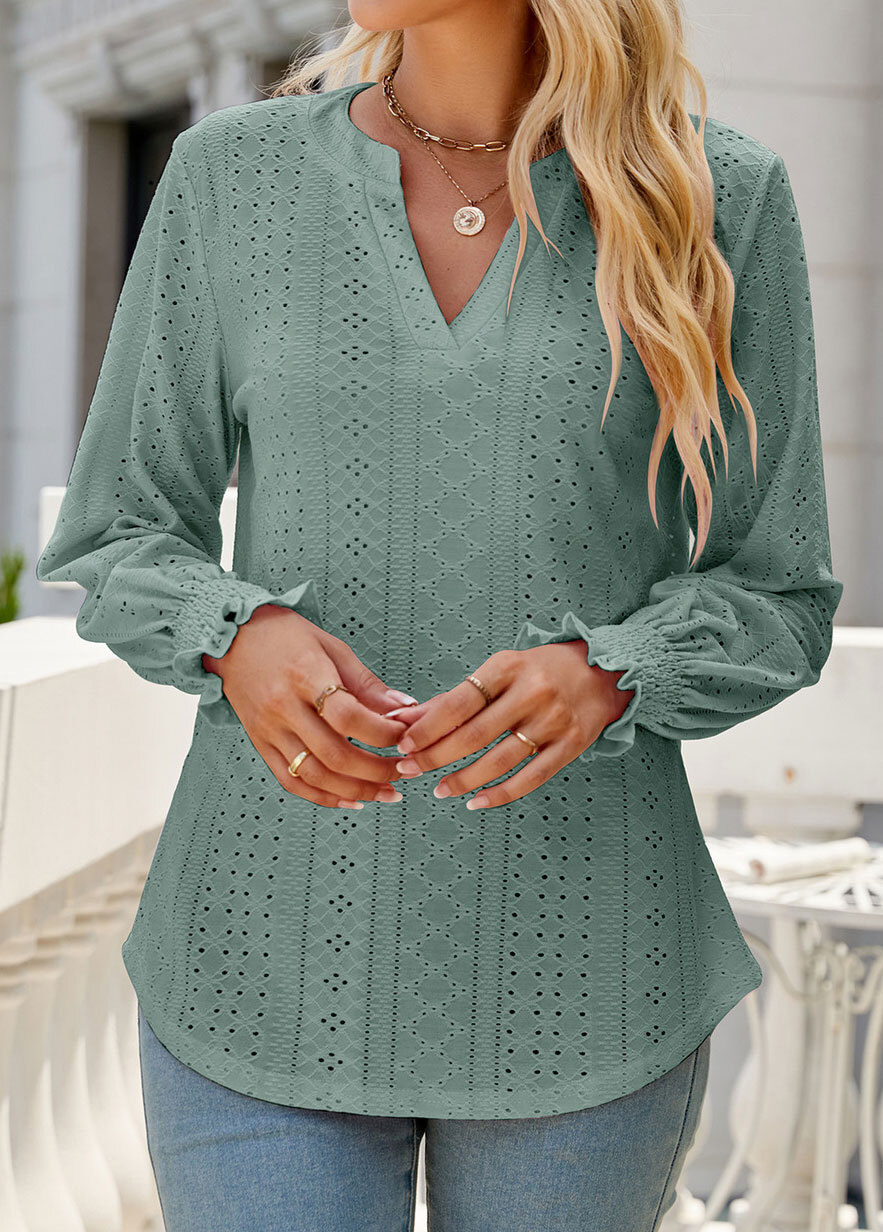 Breathable Neon Violet Split Neck Long Sleeve Blouse
