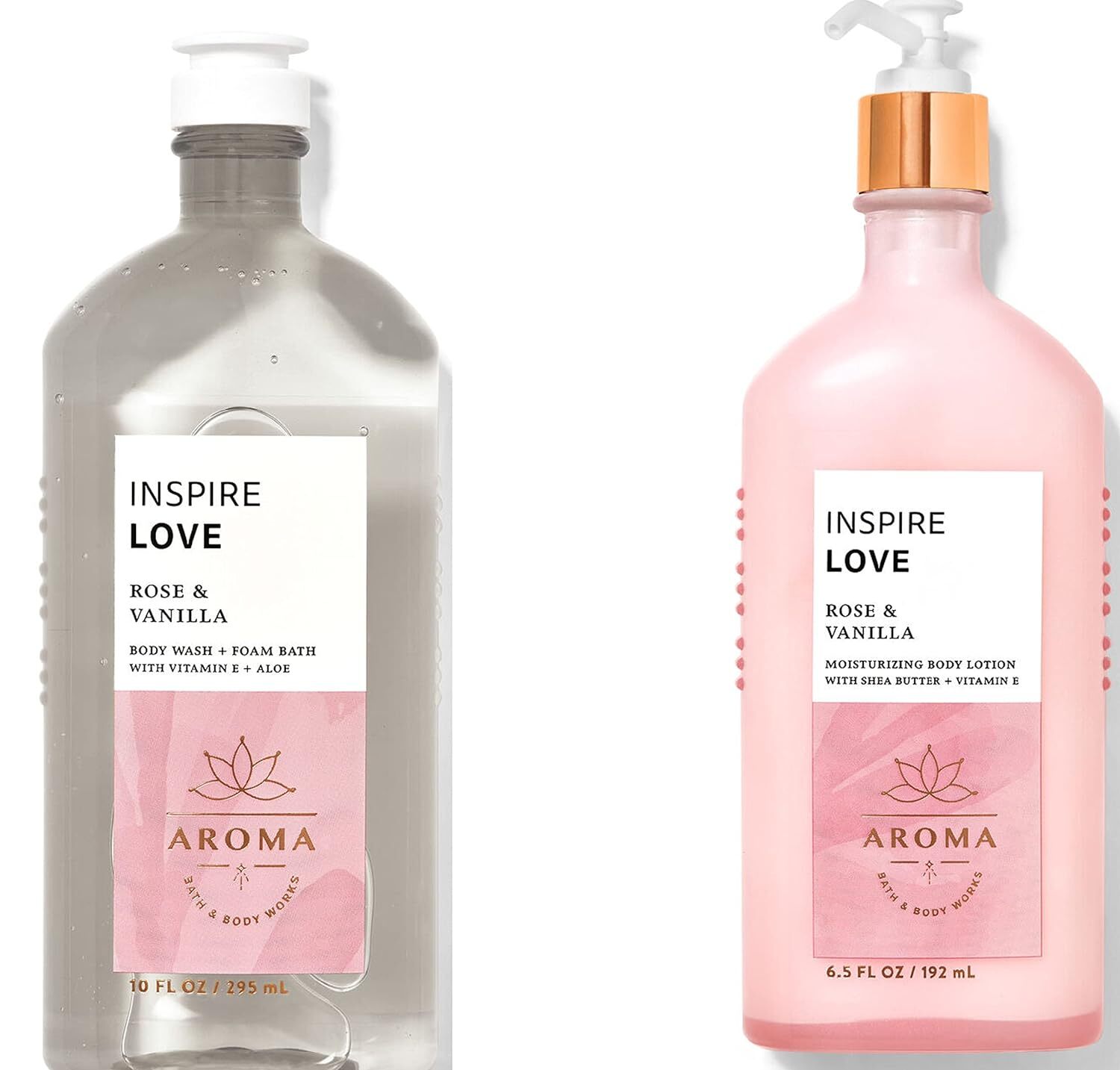 BATH AND BODY WORKS Aromatherapy LOVE - ROSE & VANILLA Duo Body Lotion and Body Wash Full Size