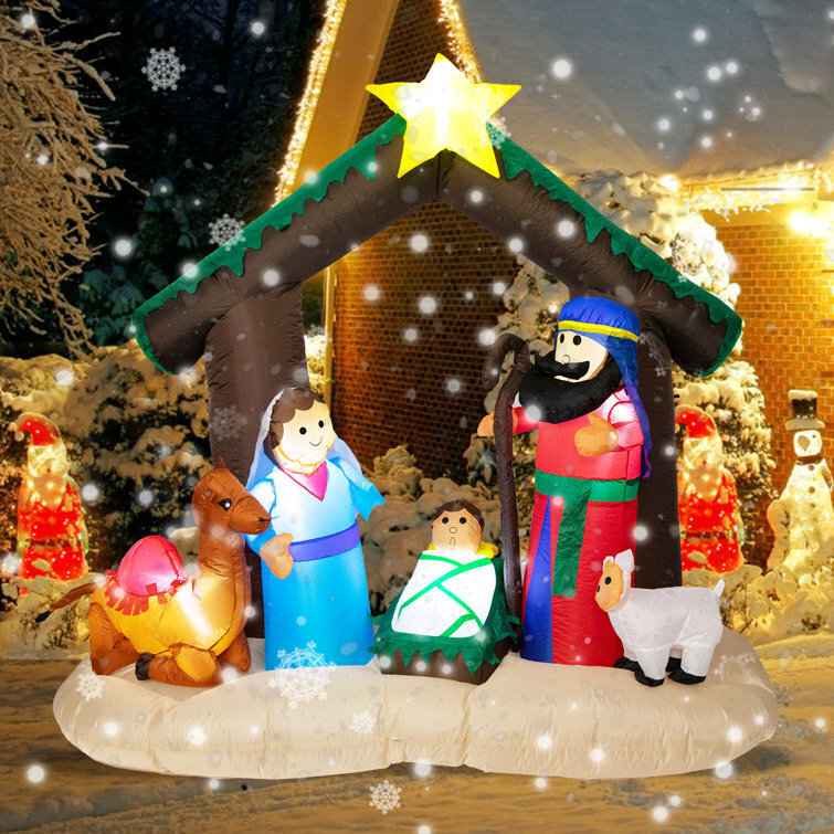 6Ft Tall Christmas Nativity Scene Manger Set With King Sheep LED Light