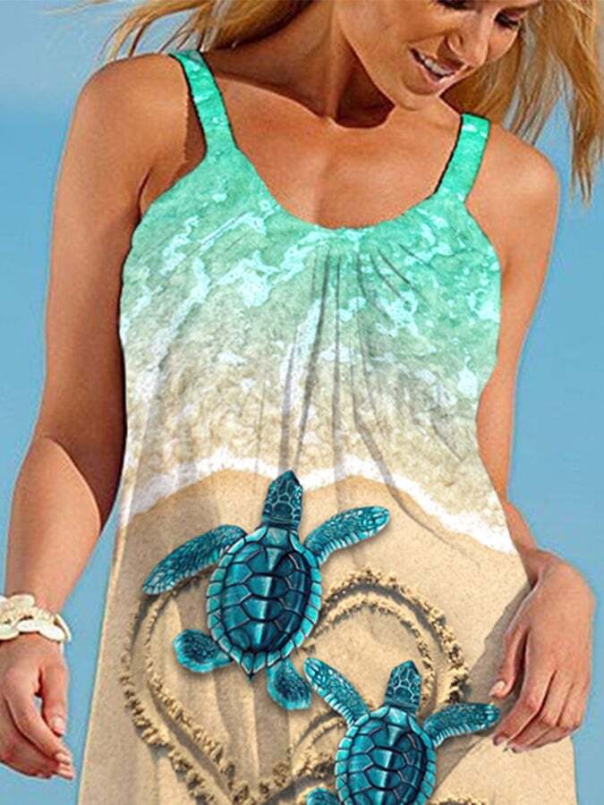Sea Turtle Heart Print Beach Dress