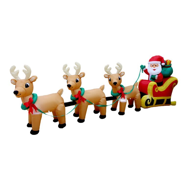 Christmas Santa Claus on Sleigh with Three Reindeer Inflatable
