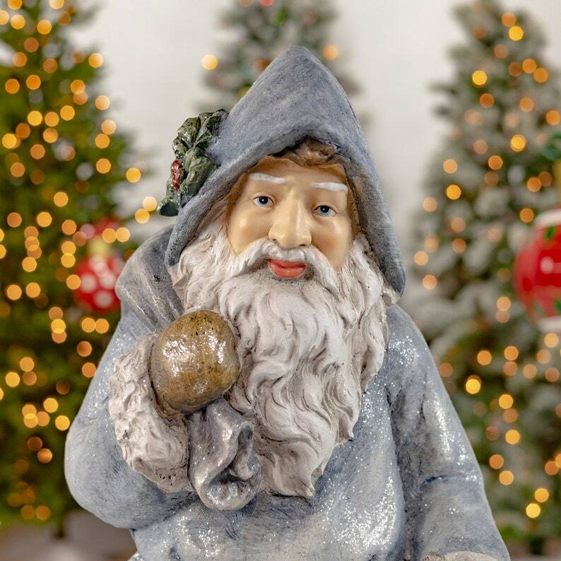 Olde World Santa Claus Holding Christmas Tree & Basket/Bag of Gifts