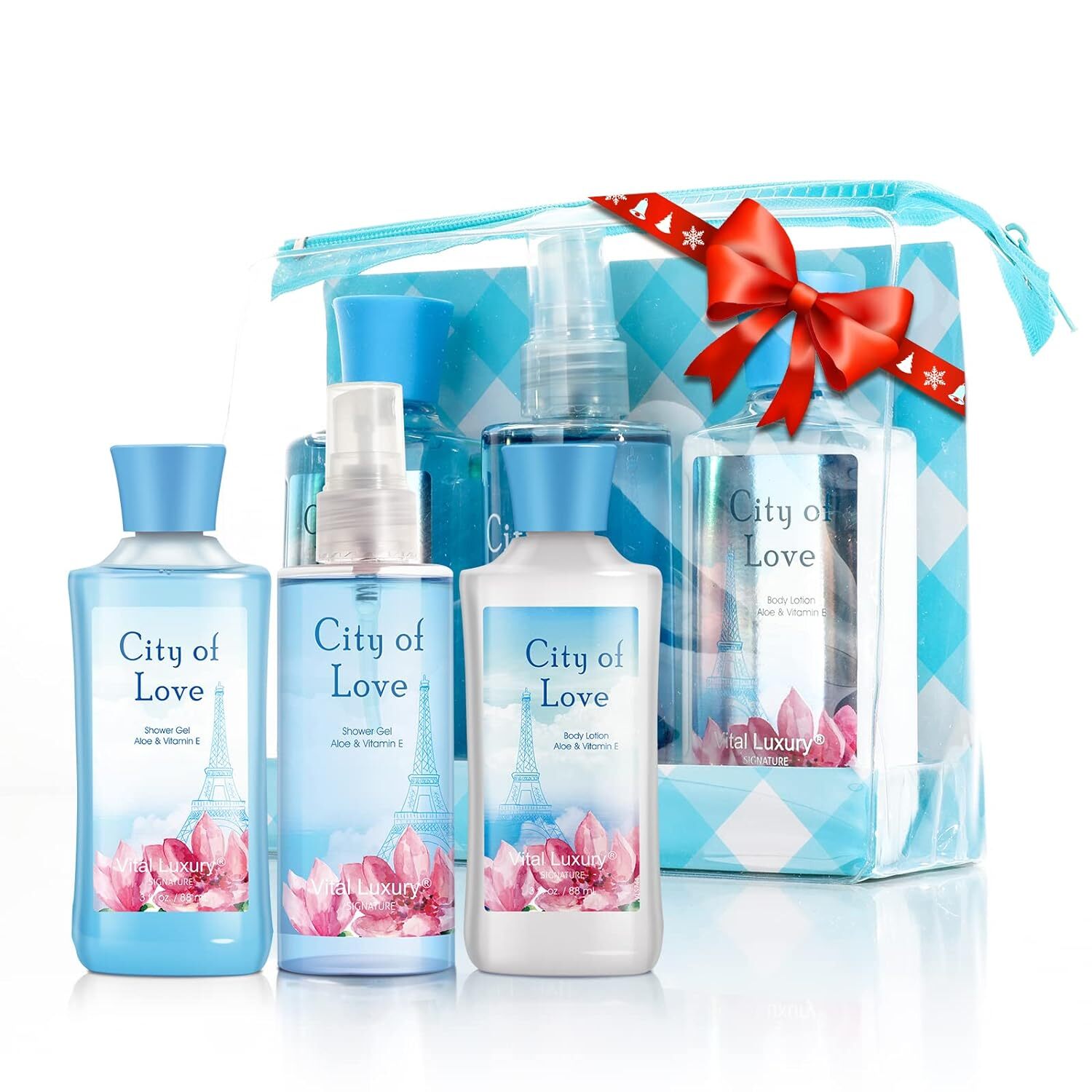 Vital Luxury Bath & Body Care Travel Set - Home Spa Set with Body Lotion, Shower Gel and Fragrance Mist, Valentines Day Gifts for Her and Him(Japanese Cherry Blossom)
