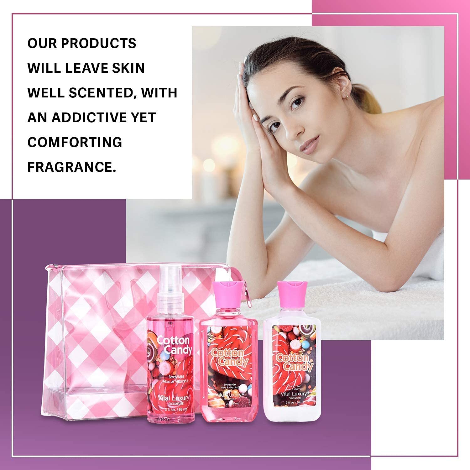 Vital Luxury Bath & Body Care Travel Set - Home Spa Set with Body Lotion, Shower Gel and Fragrance Mist, Valentines Day Gifts for Her and Him(Japanese Cherry Blossom)