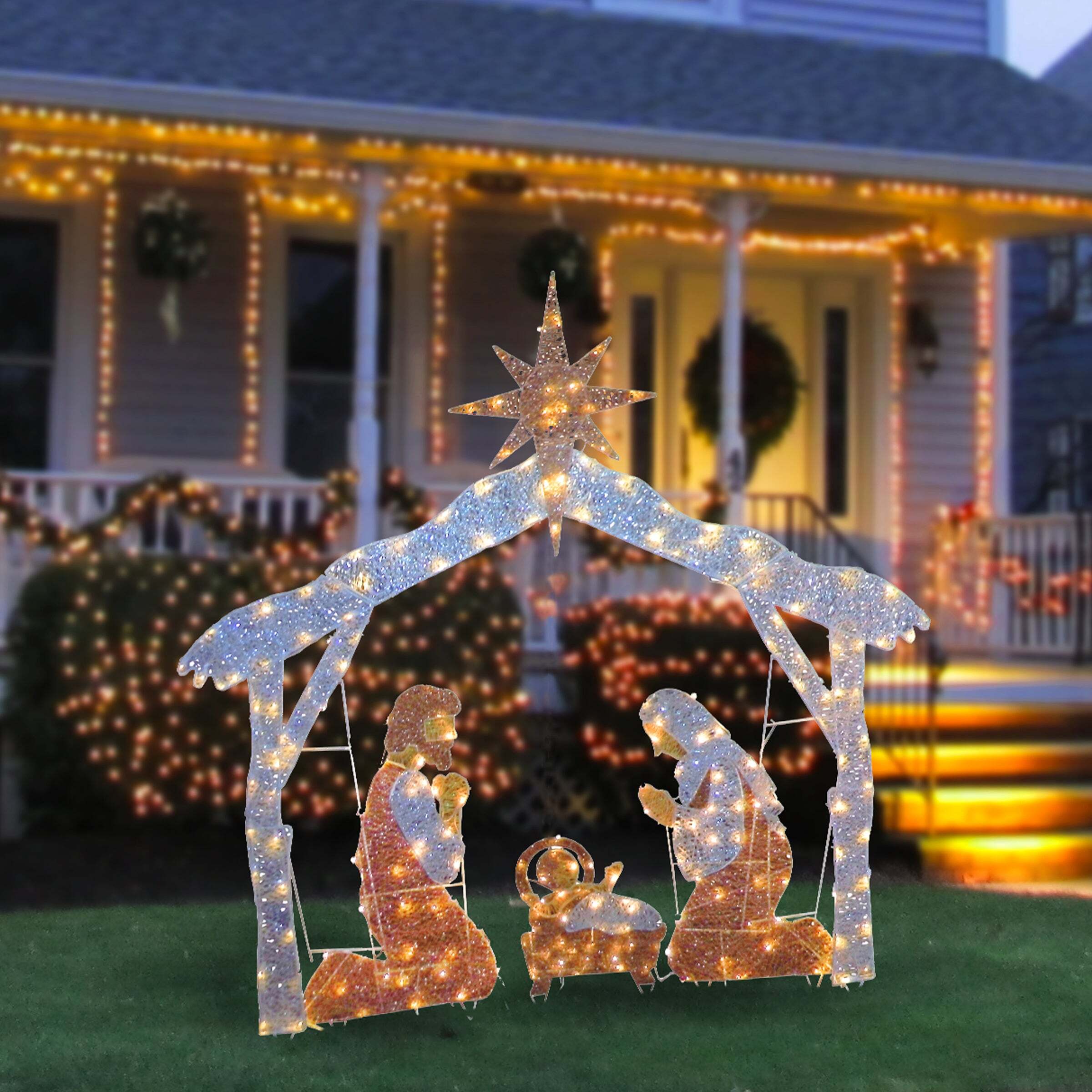 72in. Nativity Scene with White LED Lights