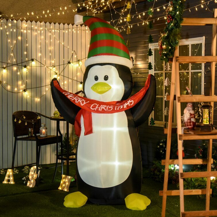 Penguin Holding Merry Christmas Banner Inflatable